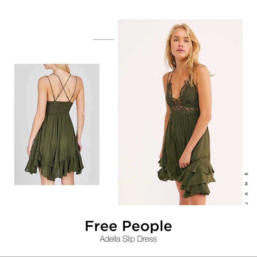 Free People Adella Army Green Slip dress